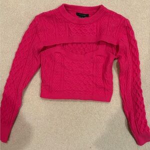 Papaya Vibrant Pink Cable Knit Sweater